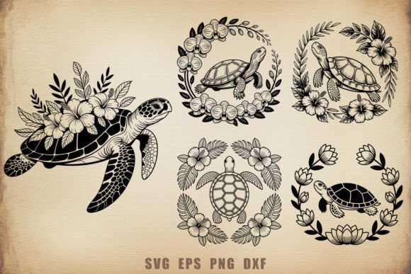 Download Ocean Turtle with Flowers SVG Bundle - Ocean turtle Collection