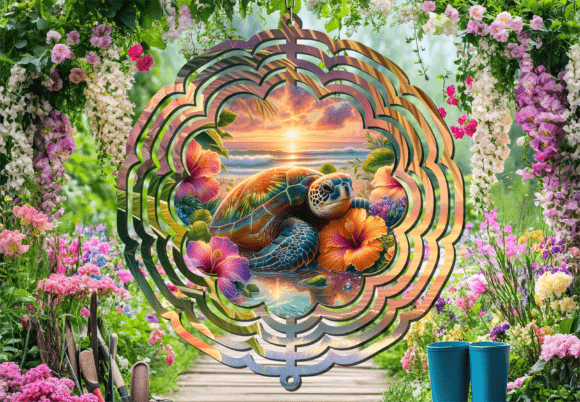 Download Sunset Ocean Turtle Floral Wind Spinner - Ocean turtle Collection