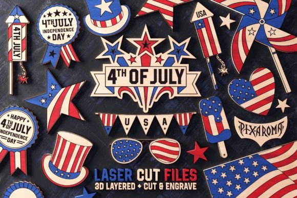 Download 4th of July Bundle | Laser Cut Files - Laser cut file Collection